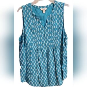 Croft & Barrow Blue Sleeveless Blouse with White Print